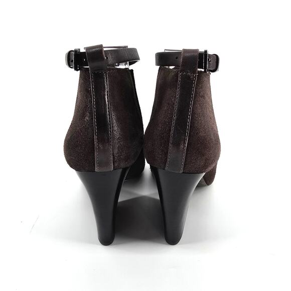 Rebecca Minkoff La Roux Brown Metallic Bootie Ankle Strap Wood Stacked Wedge 8.5 - Picture 6 of 9